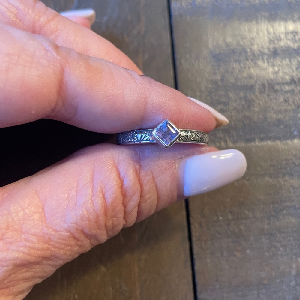 Sterling silver stackable 092 stamped ring. Purple diamond stone gorgeous ring